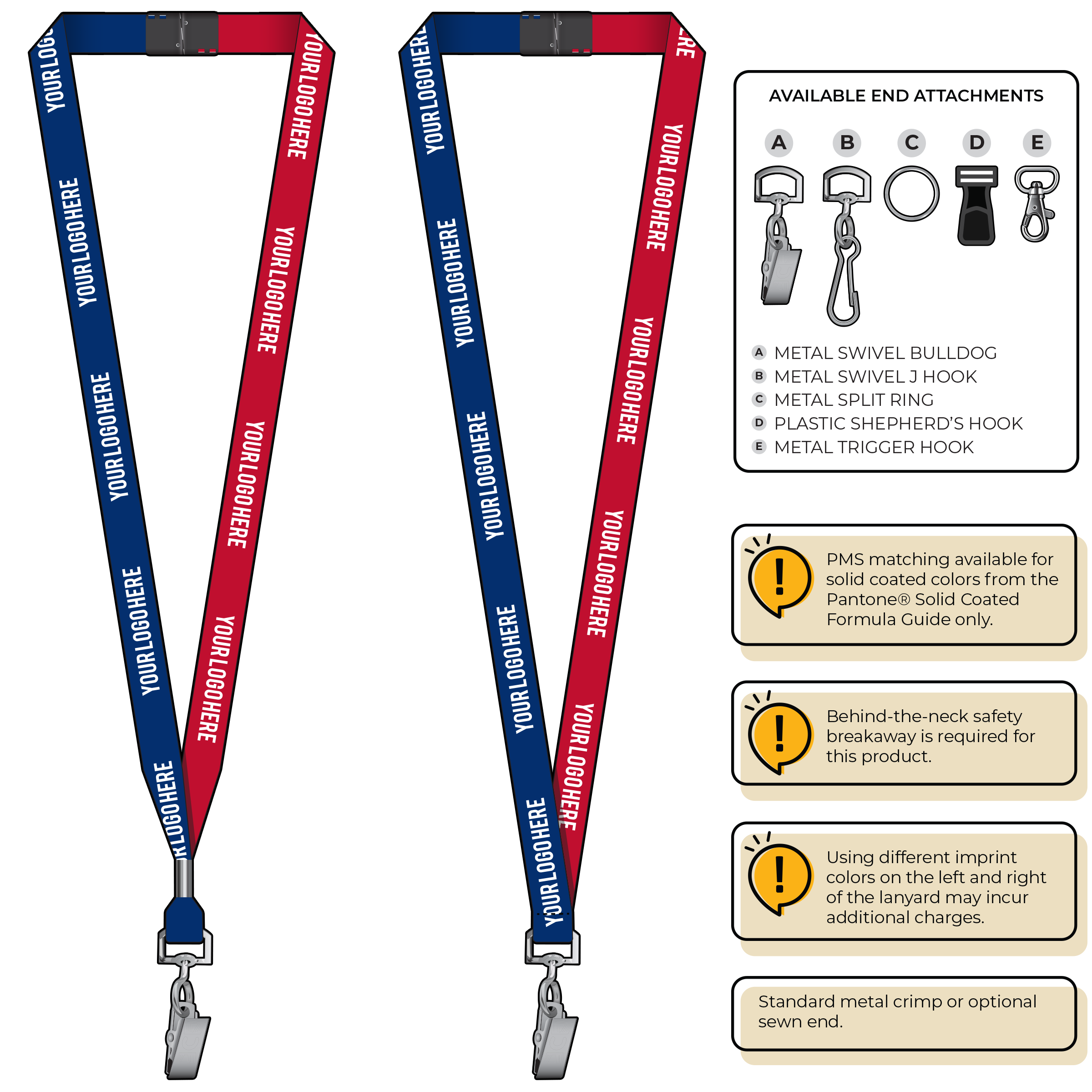 BH0051 | 5/8" Two Tone MicroWeave Silkscreen Lanyards :: STANDARD END ATTACHMENTS