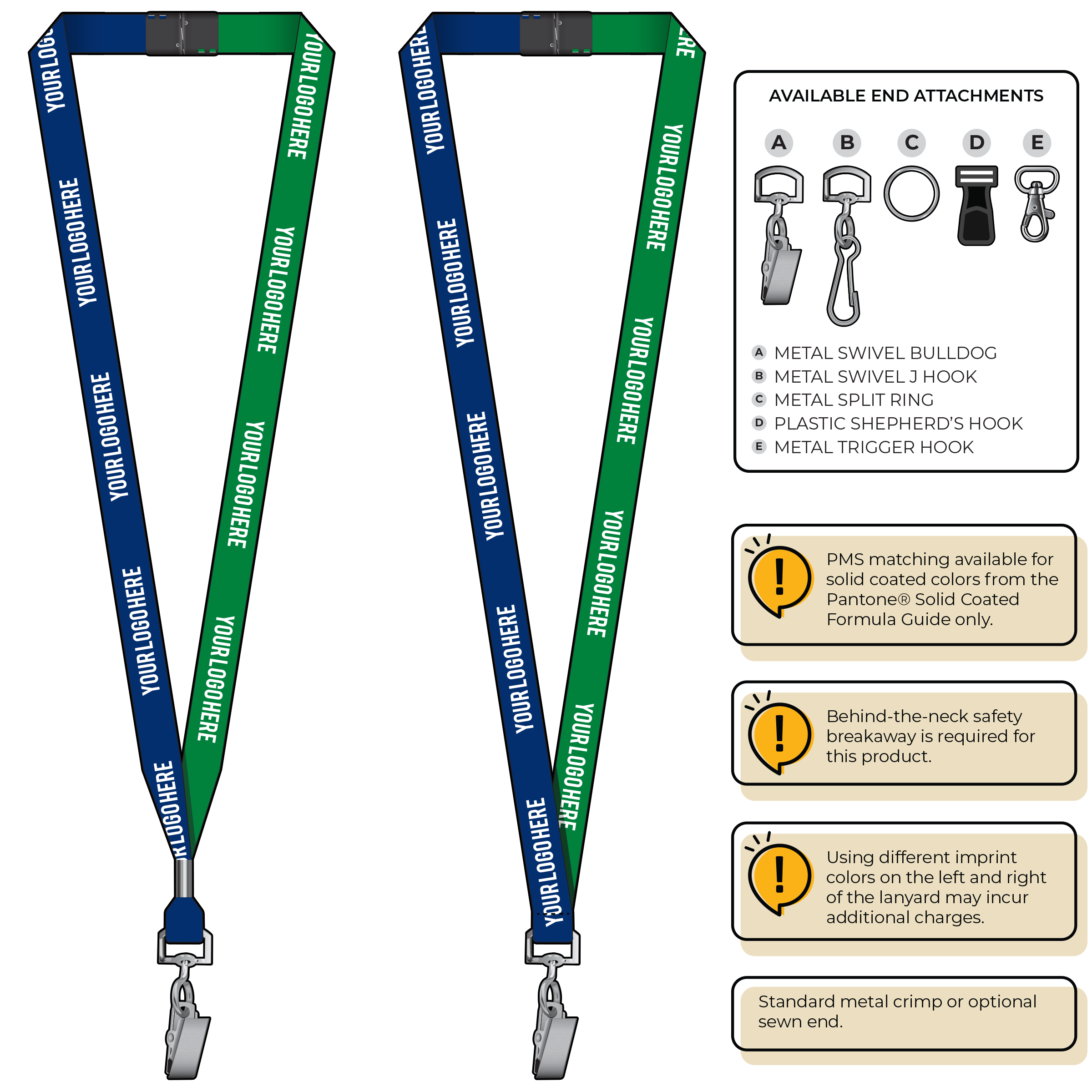 BH0051 | 5/8" Two Tone MicroWeave Silkscreen Lanyards :: STANDARD END ATTACHMENTS