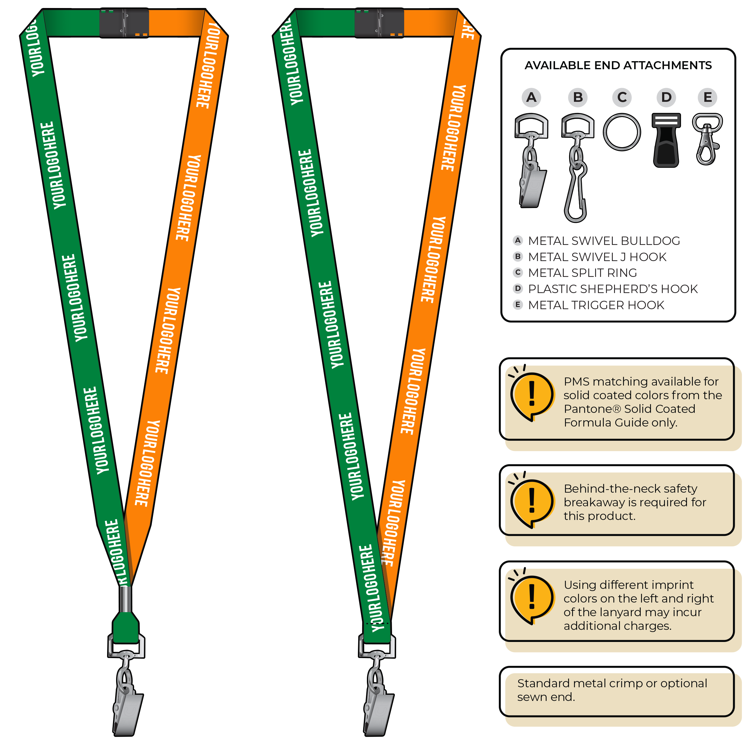 BH0051 | 5/8" Two Tone MicroWeave Silkscreen Lanyards :: STANDARD END ATTACHMENTS