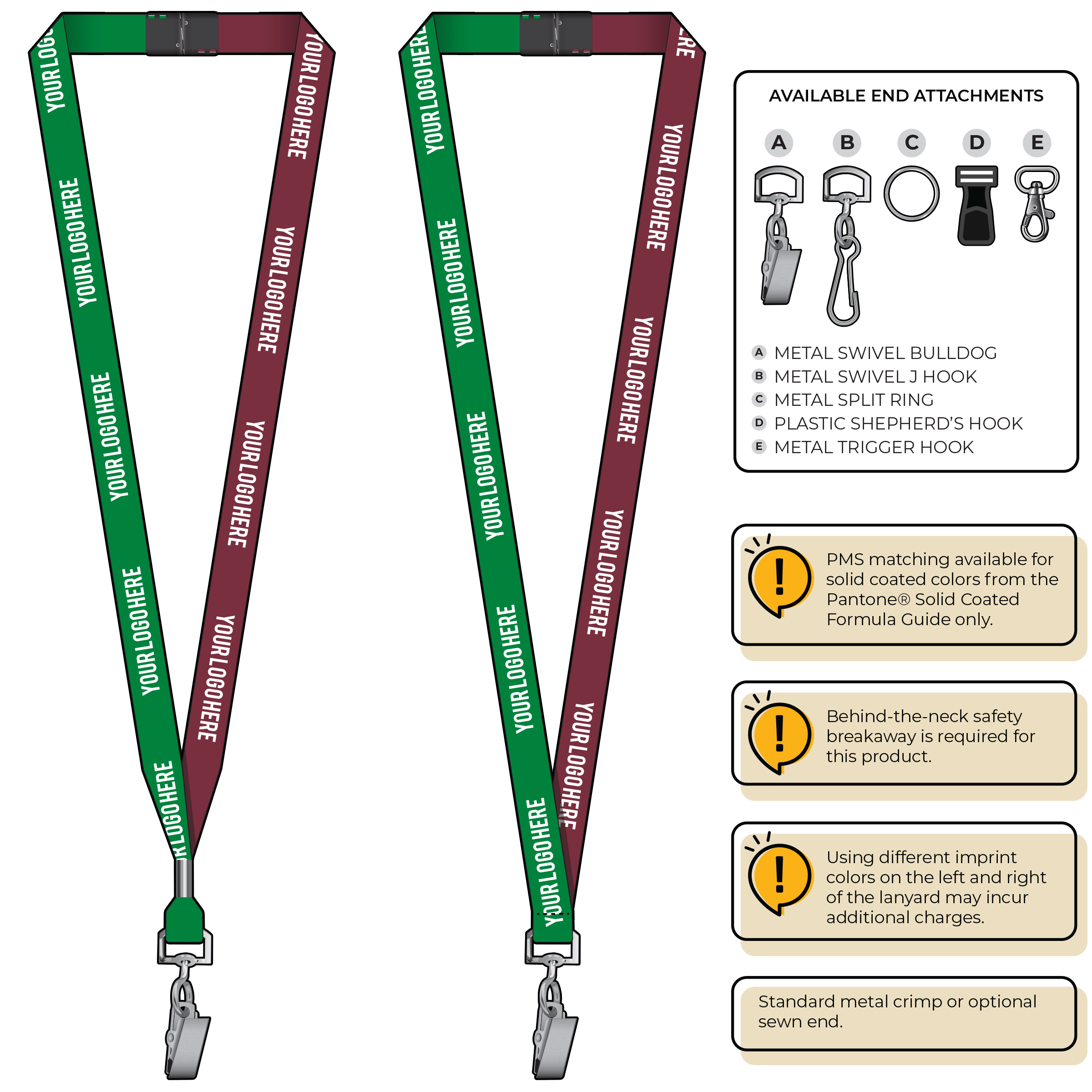 BH0051 | 5/8" Two Tone MicroWeave Silkscreen Lanyards :: STANDARD END ATTACHMENTS