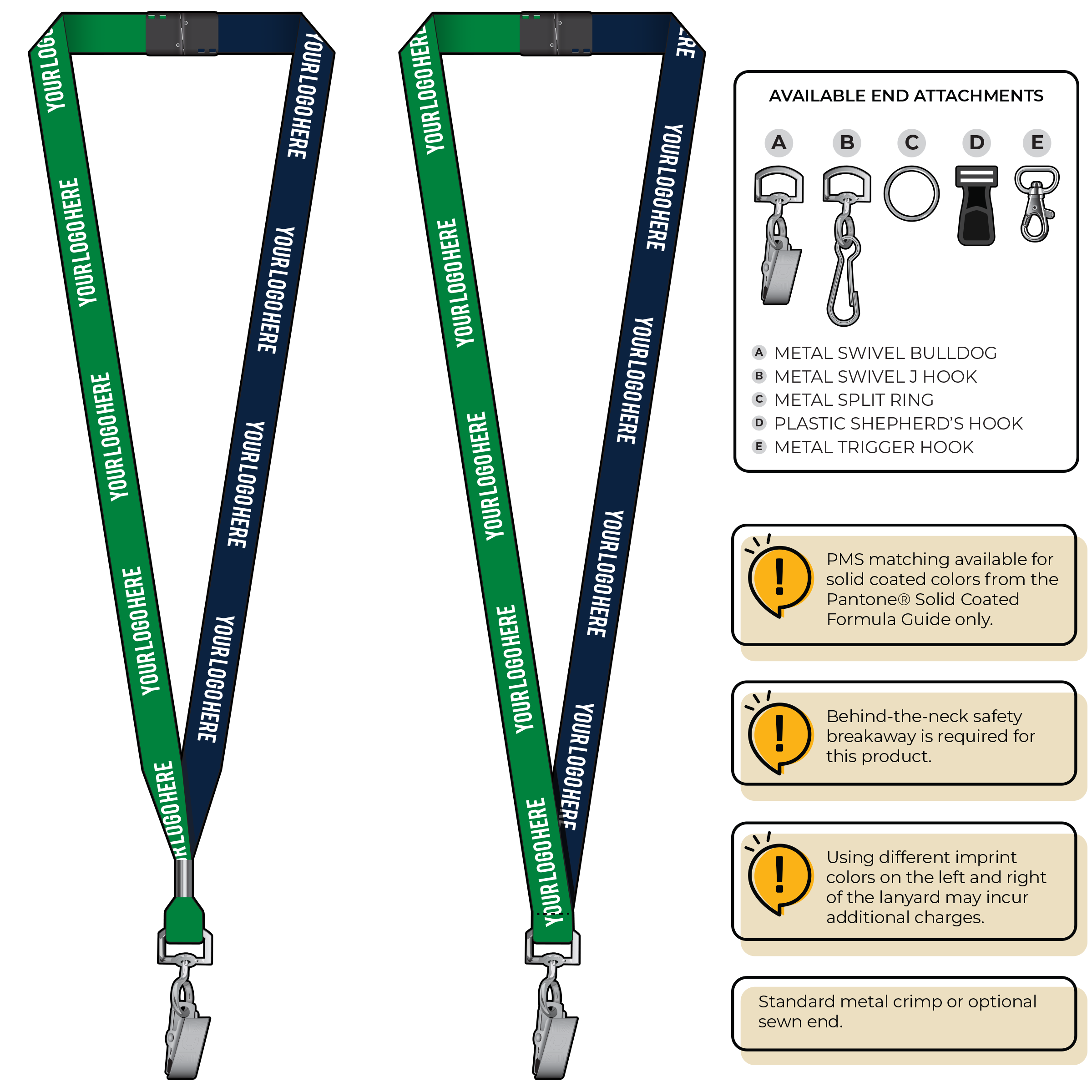BH0051 | 5/8" Two Tone MicroWeave Silkscreen Lanyards :: STANDARD END ATTACHMENTS