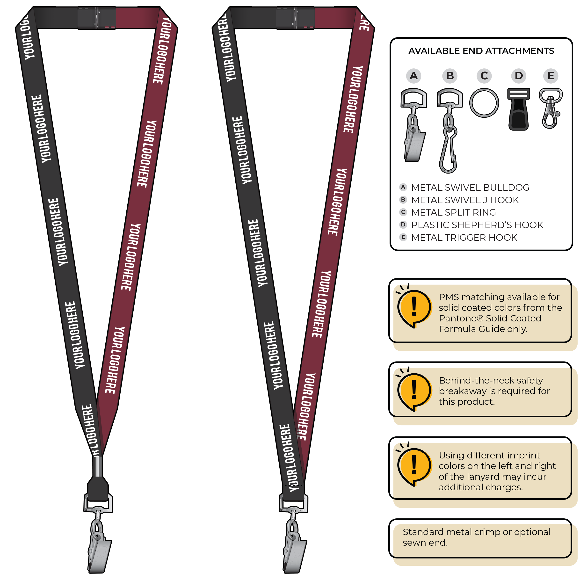 BH0051 | 5/8" Two Tone MicroWeave Silkscreen Lanyards :: STANDARD END ATTACHMENTS