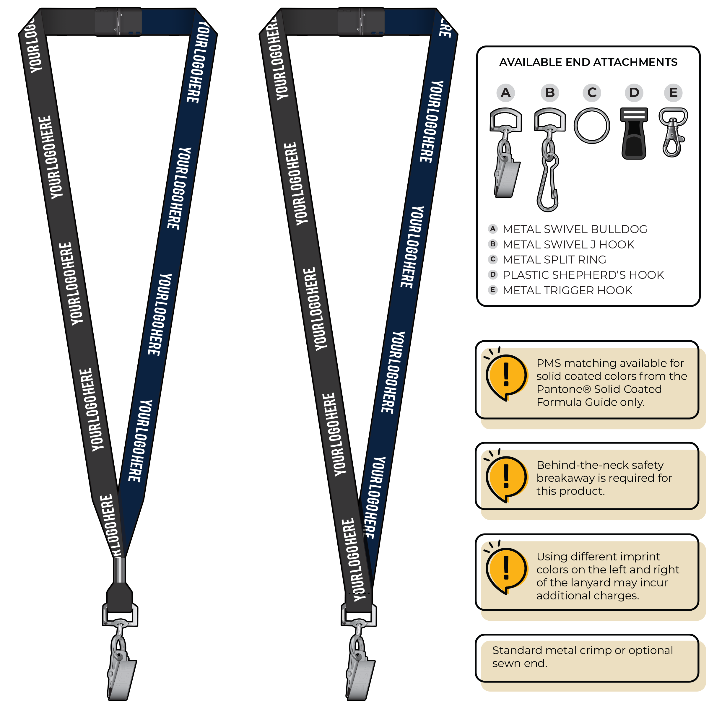 BH0051 | 5/8" Two Tone MicroWeave Silkscreen Lanyards :: STANDARD END ATTACHMENTS
