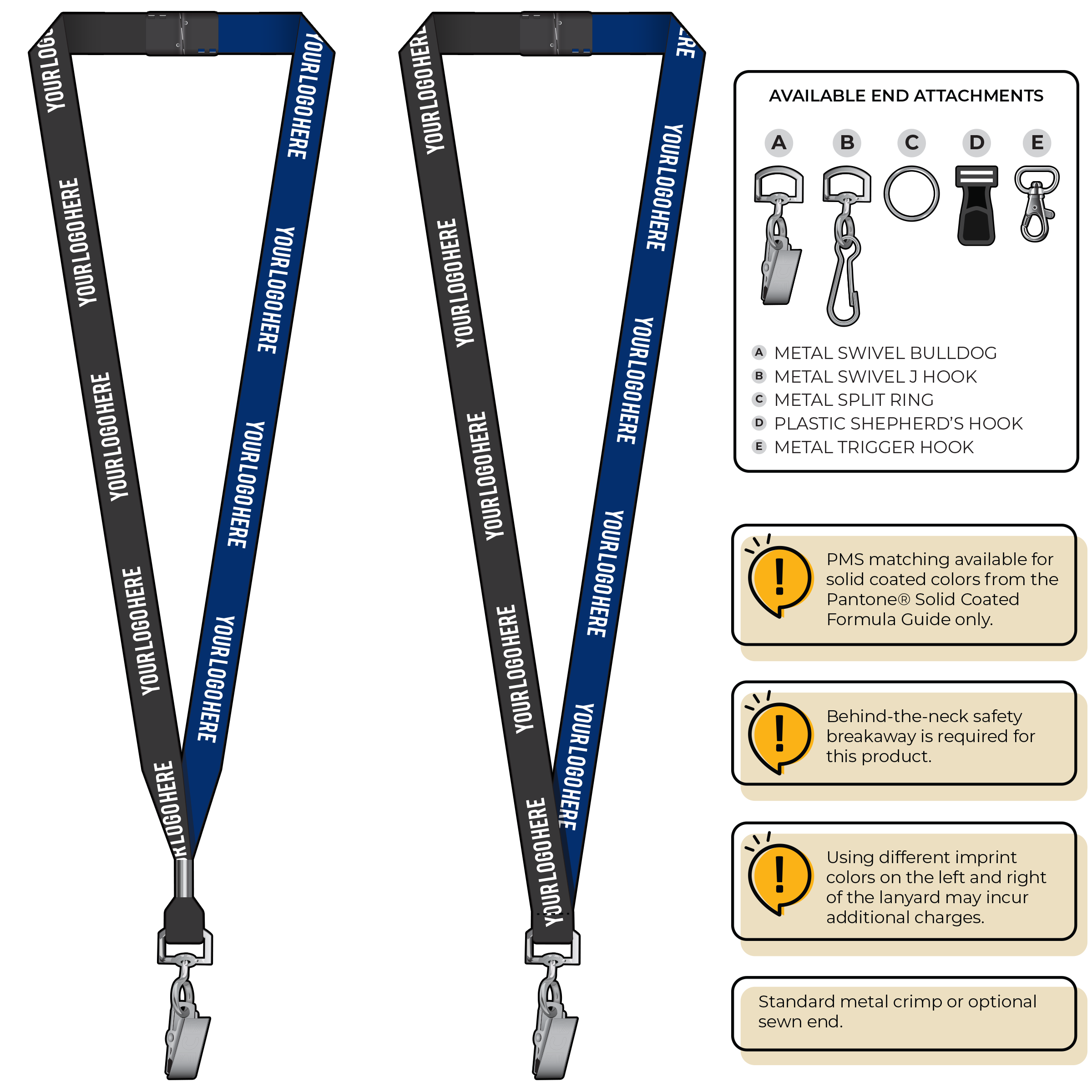 BH0051 | 5/8" Two Tone MicroWeave Silkscreen Lanyards :: STANDARD END ATTACHMENTS