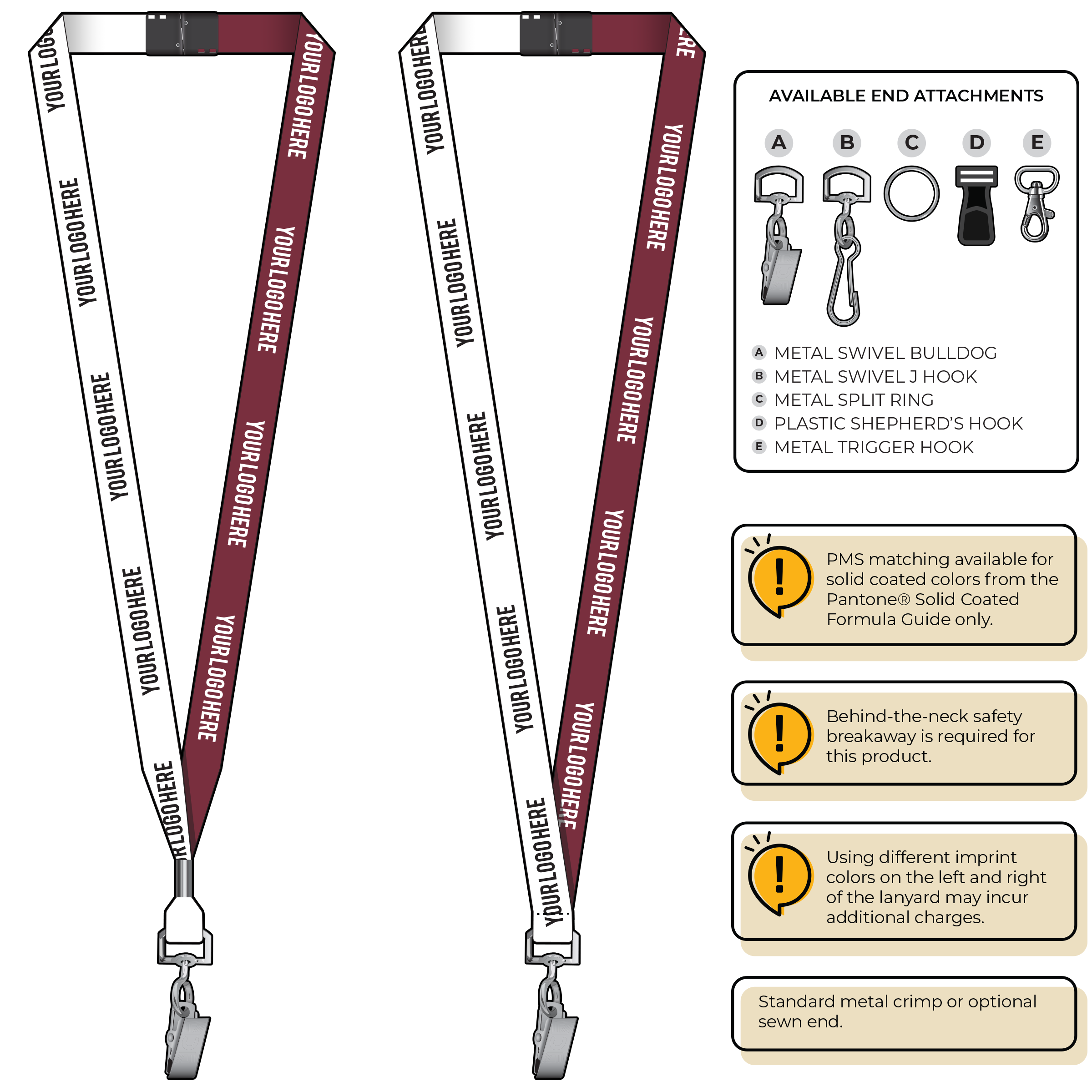 BH0051 | 5/8" Two Tone MicroWeave Silkscreen Lanyards :: STANDARD END ATTACHMENTS