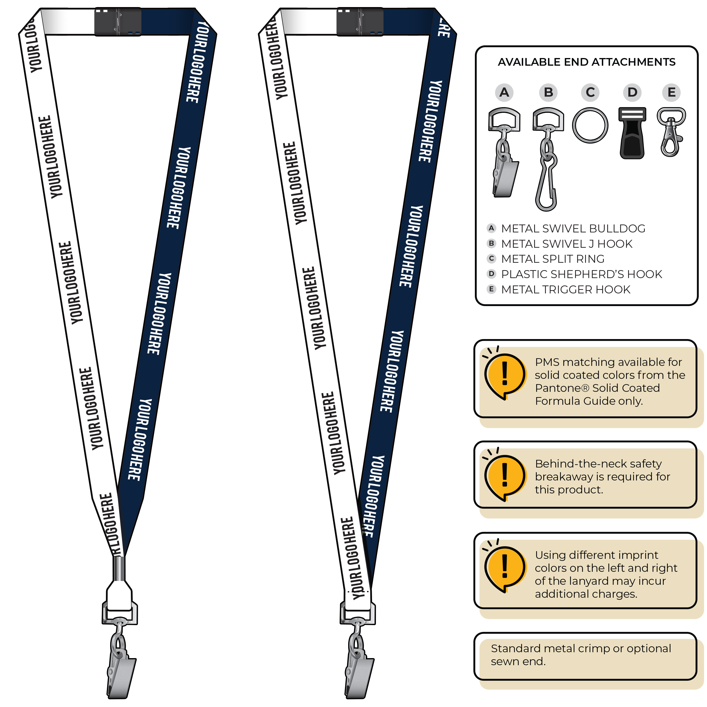 BH0051 | 5/8" Two Tone MicroWeave Silkscreen Lanyards :: STANDARD END ATTACHMENTS