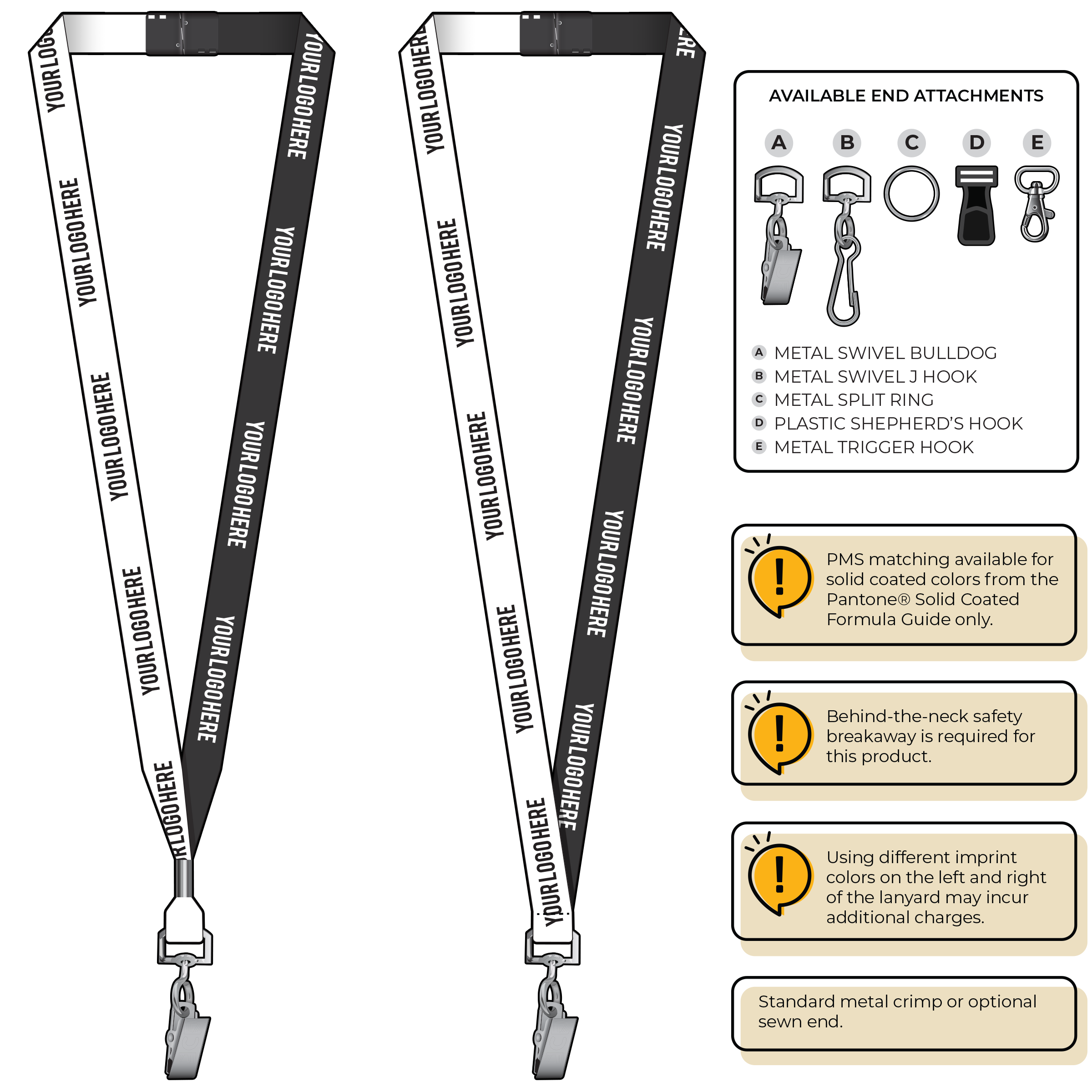 BH0051 | 5/8" Two Tone MicroWeave Silkscreen Lanyards :: STANDARD END ATTACHMENTS