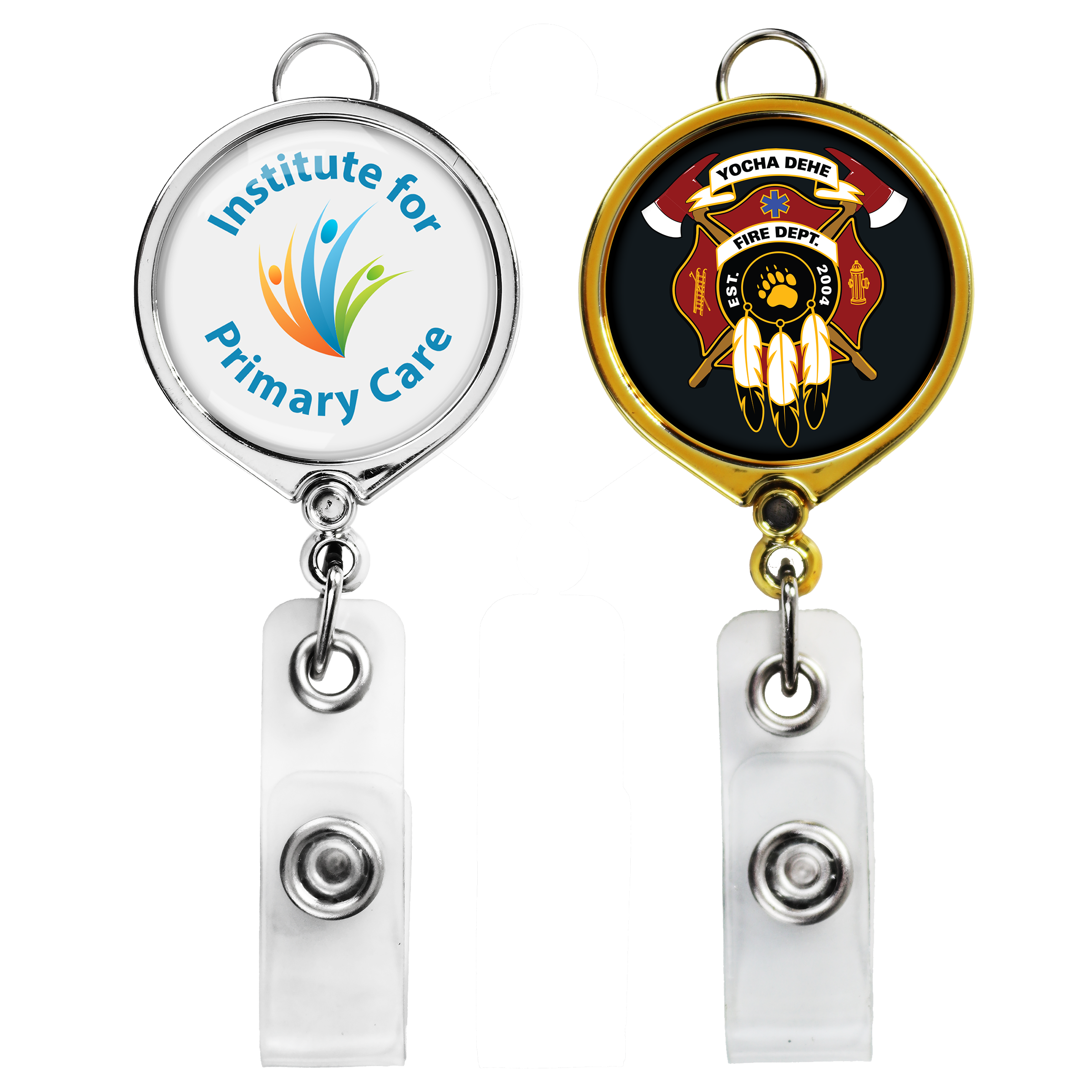 BH30 | Large Face Badge Reel with Lanyard Attachment :: CHROME & GOLD