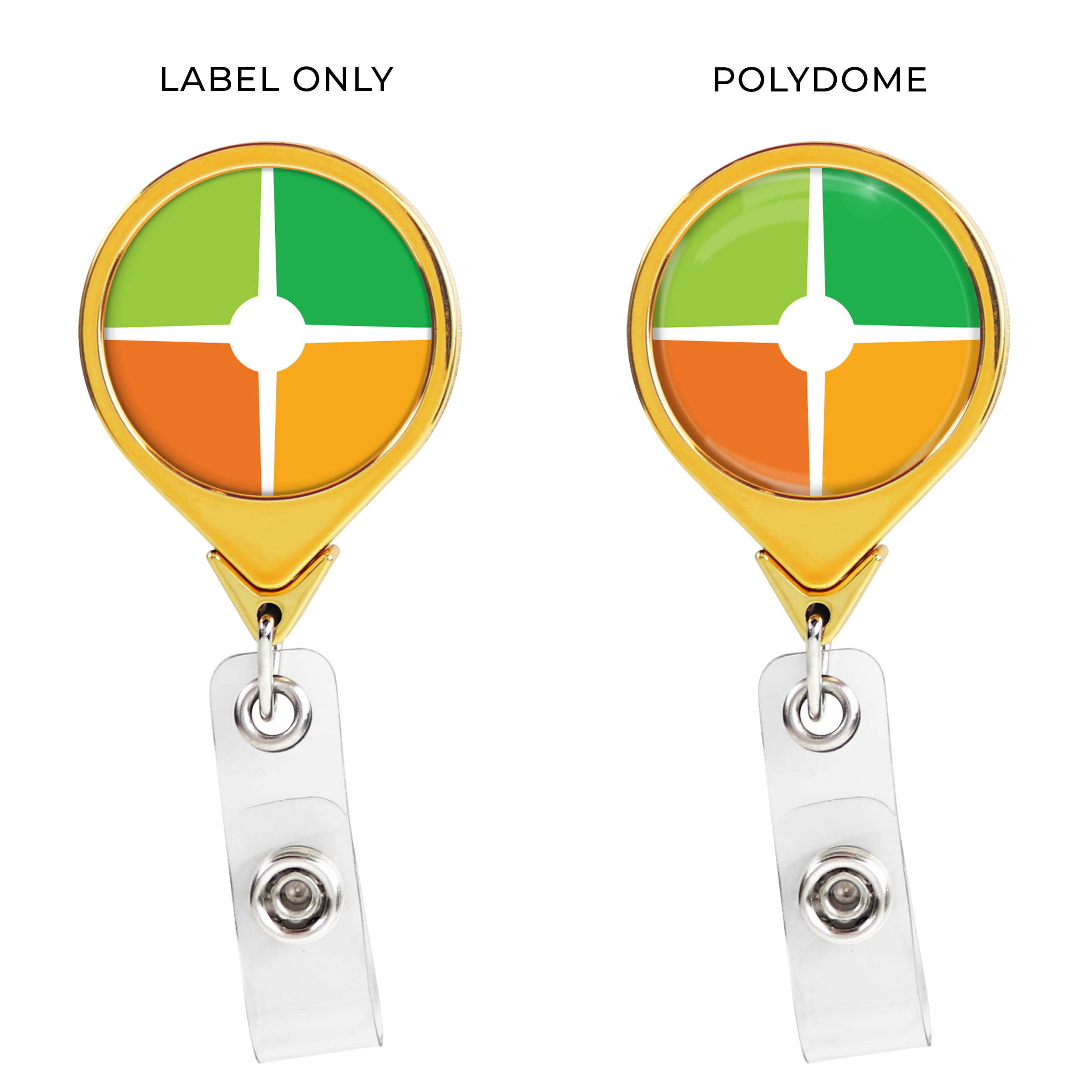 BH44 | JUMBO Round Badge Reel :: CHROME & GOLD