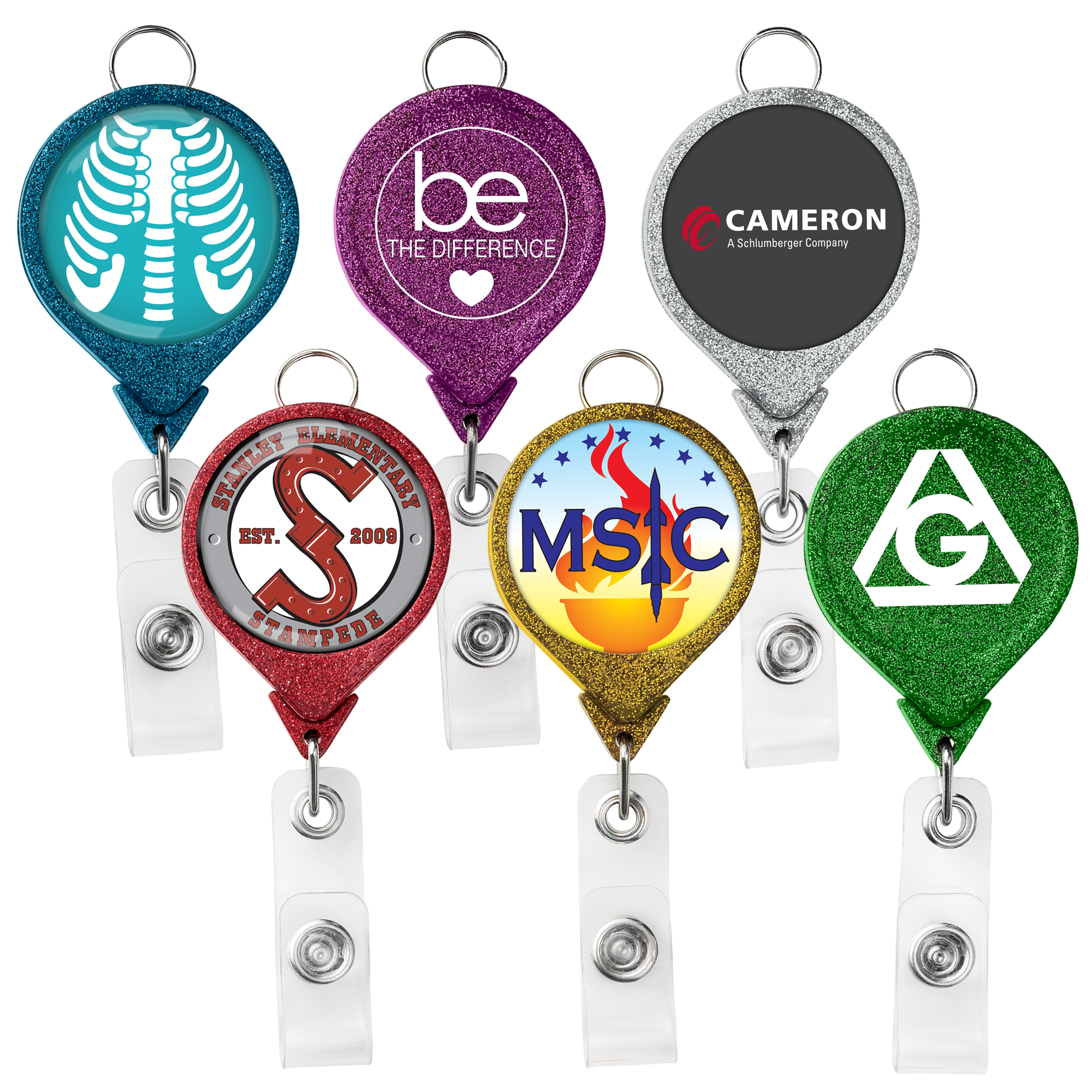 BHL44 | JUMBO Round Glitter Badge Reel with Lanyard Attachment