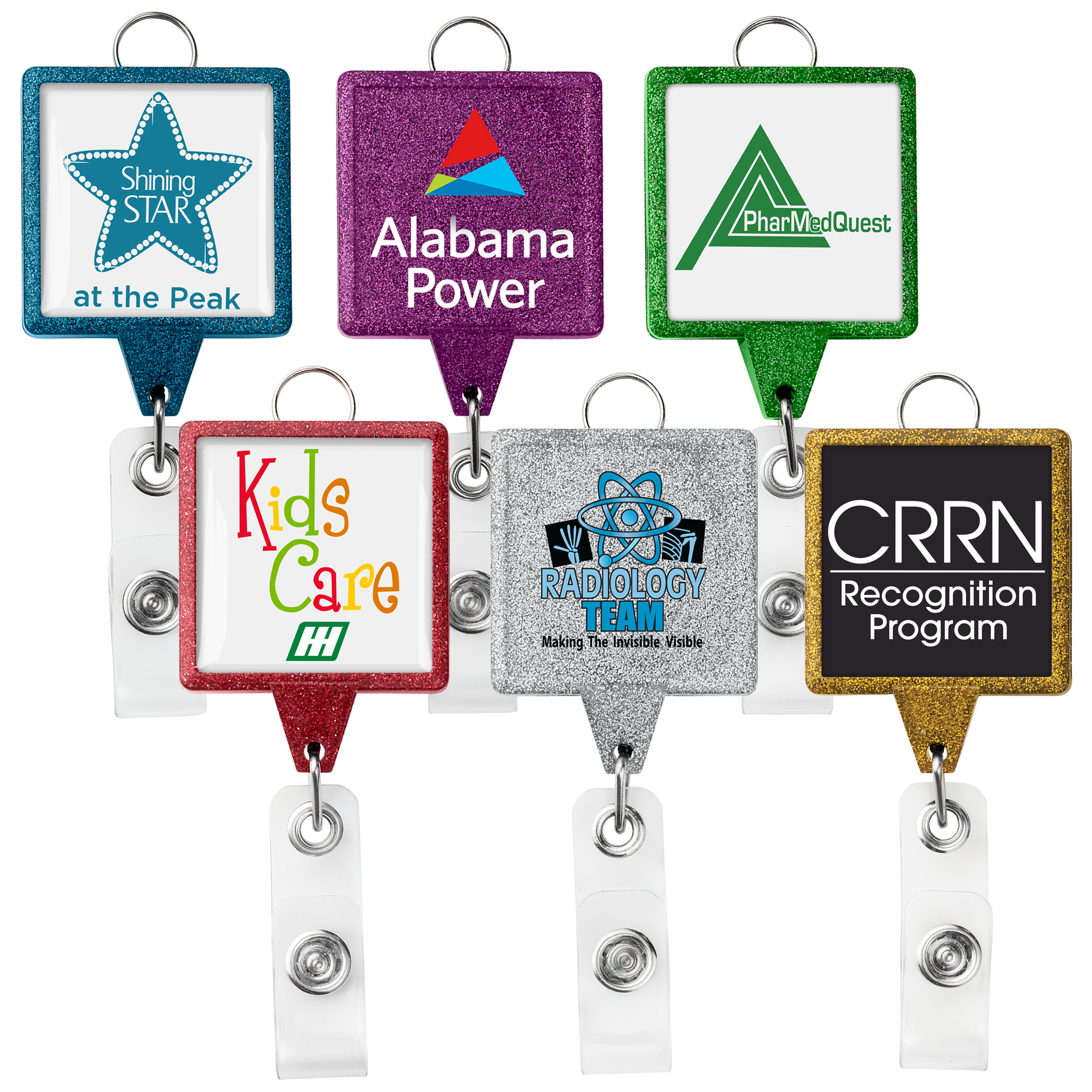 BHL55 | JUMBO Square Glitter Badge Reel with Lanyard Attachment