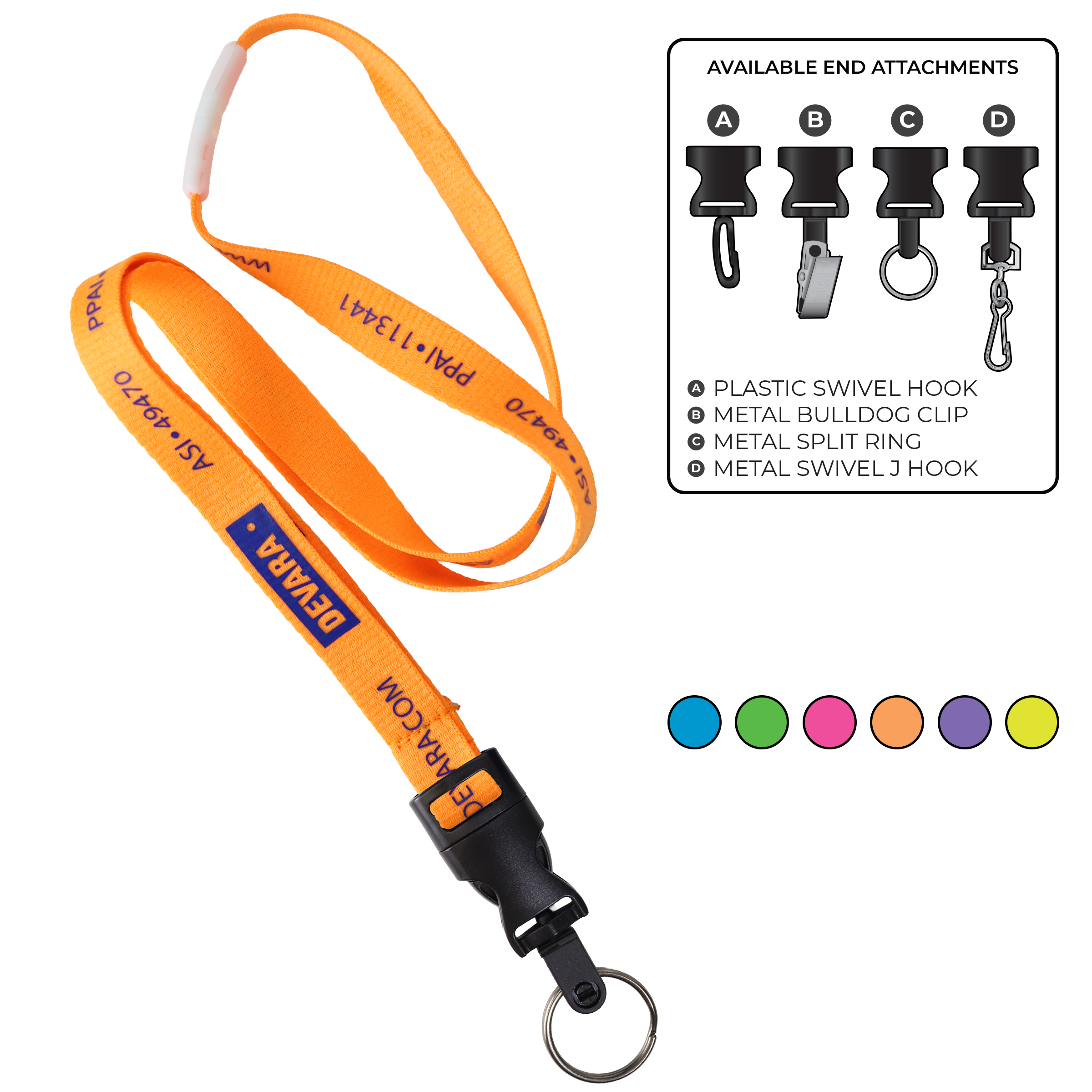 BHN012 | 5/8" Neon MicroWeave Silkscreen Lanyards :: DETACH BUCKLE