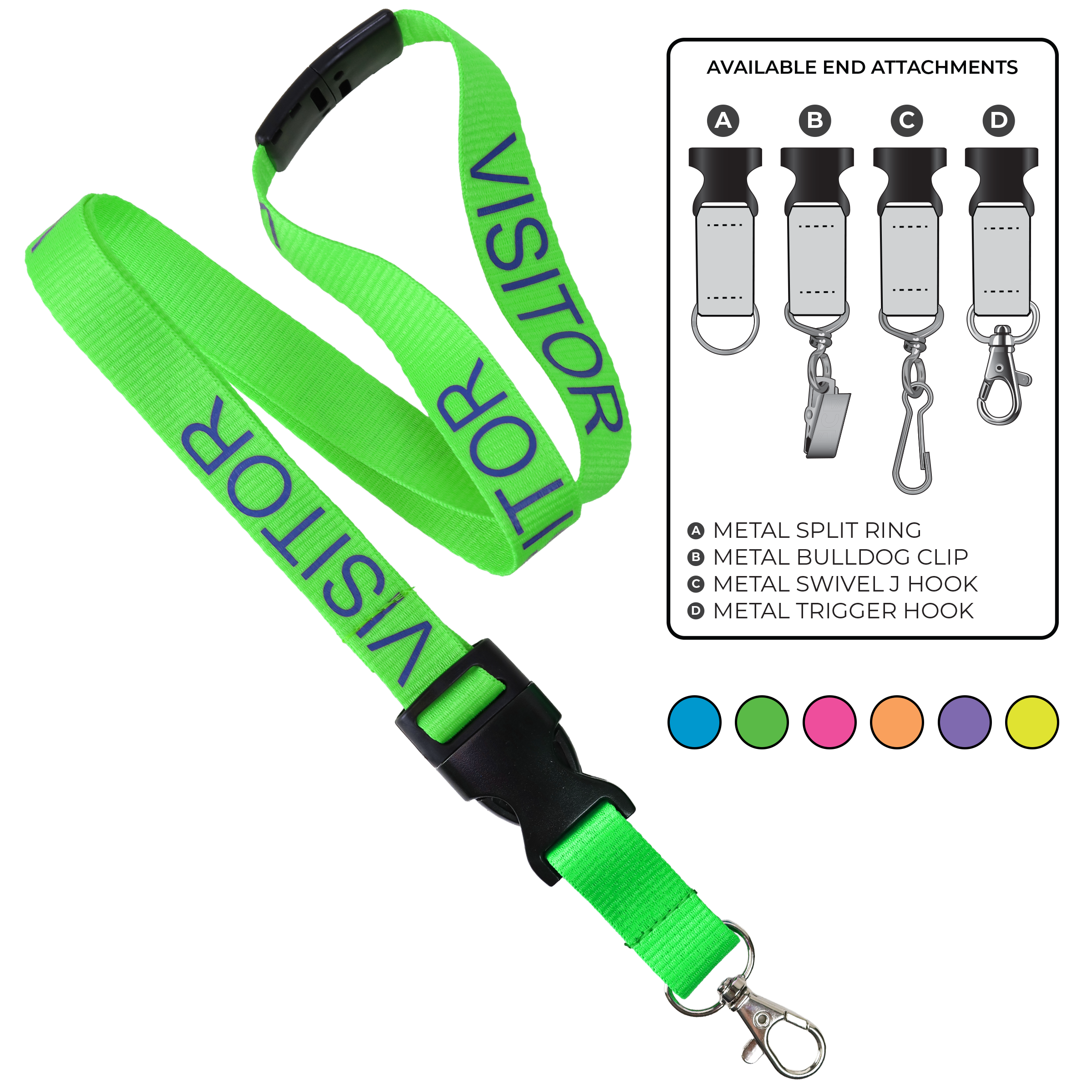BHN013 | 3/4" Neon MicroWeave Silkscreen Lanyards :: DETACH BUCKLE WITH EXTENSION