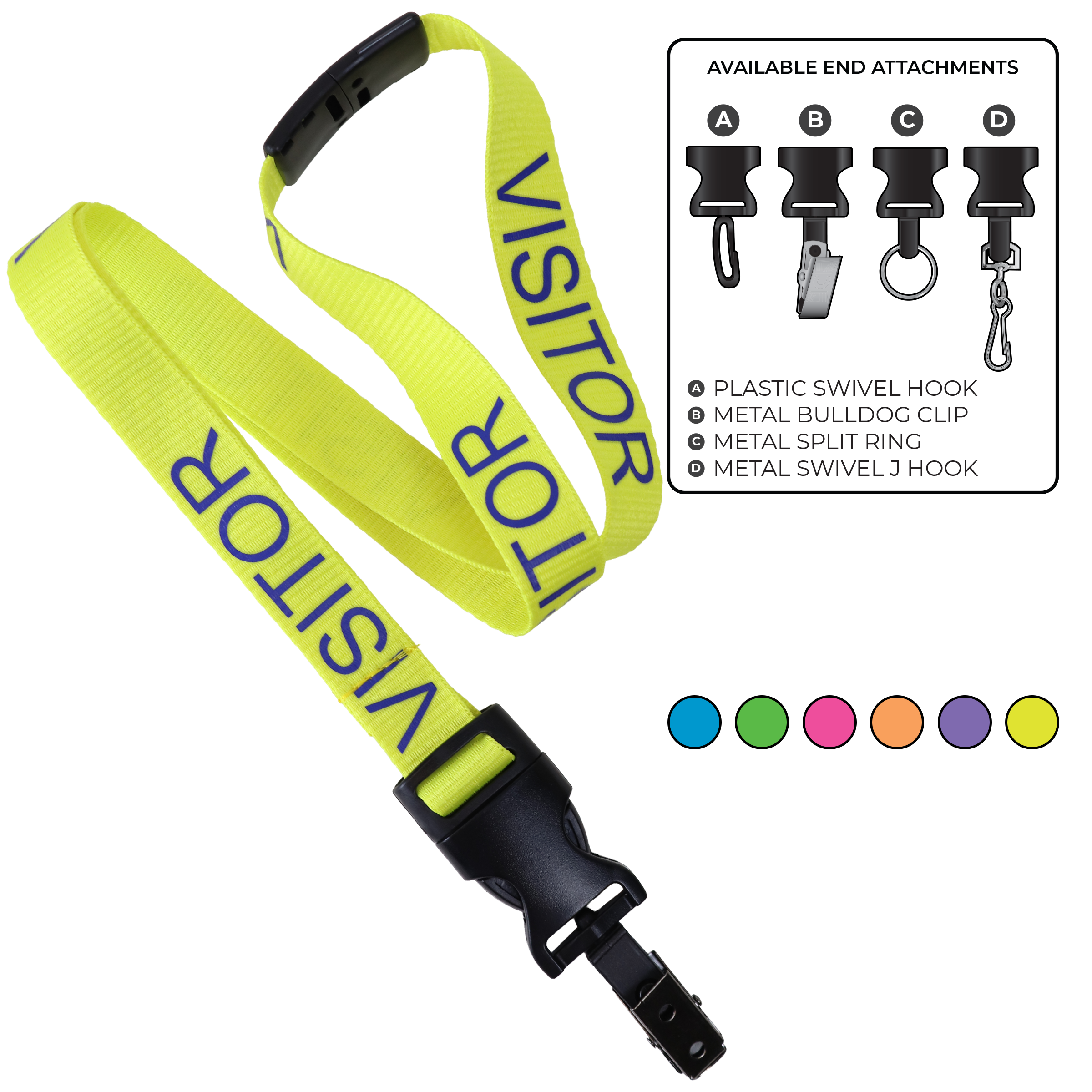 BHN013 | 3/4" Neon MicroWeave Silkscreen Lanyards :: DETACH BUCKLE