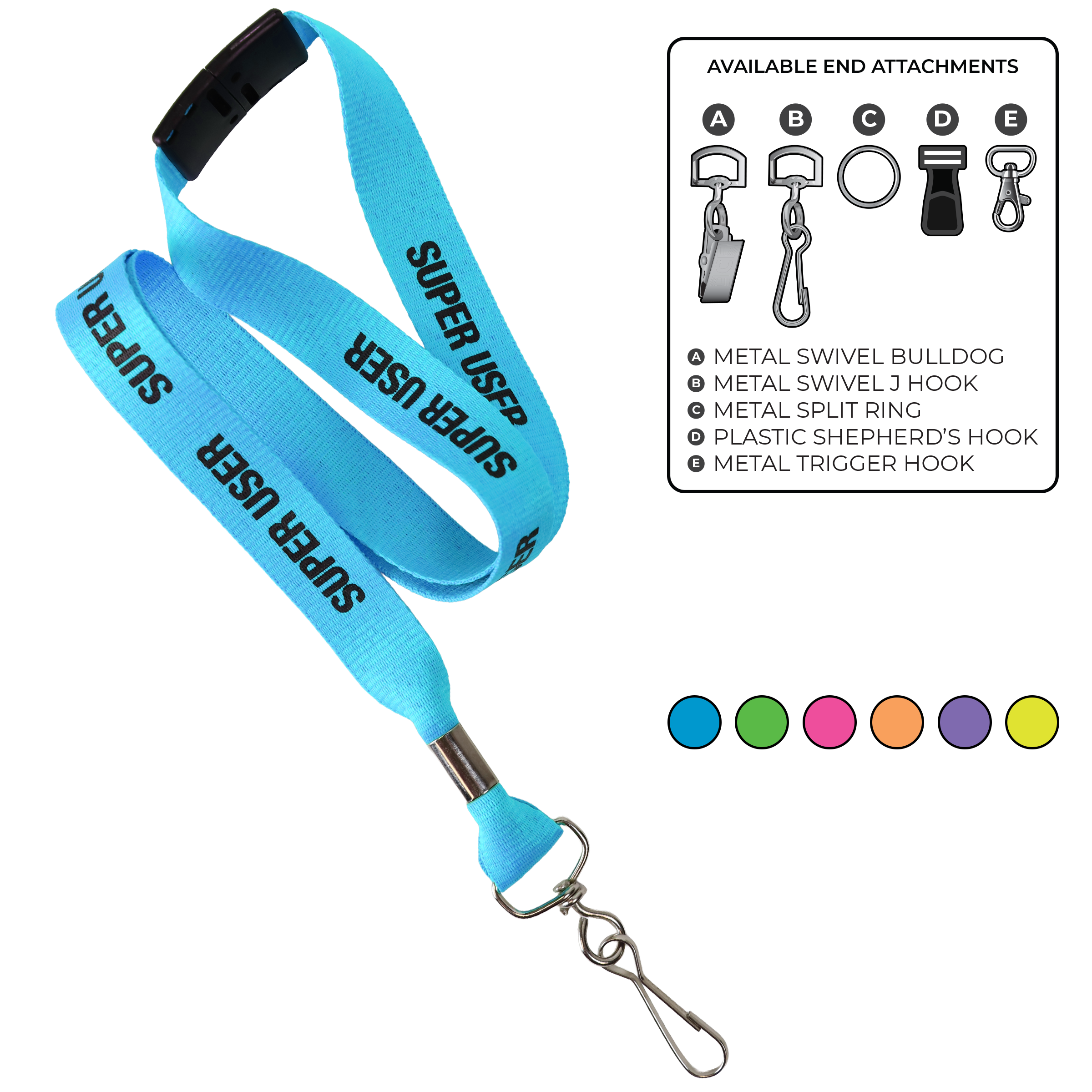 BHN013 | 3/4" Neon MicroWeave Silkscreen Lanyards :: STANDARD END ATTACHMENTS