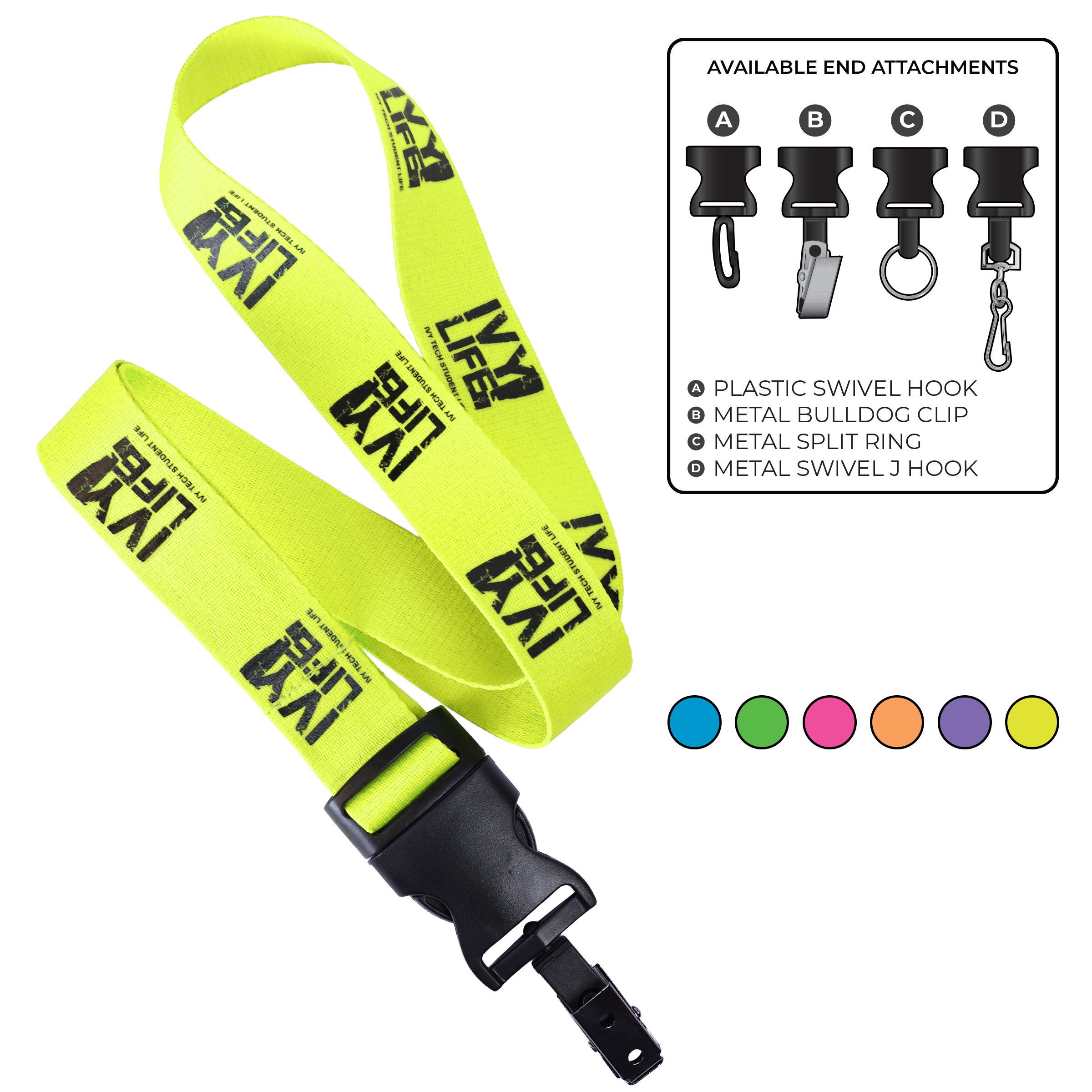 BHN014 | 1" Neon MicroWeave Silkscreen Lanyards :: DETACH BUCKLE