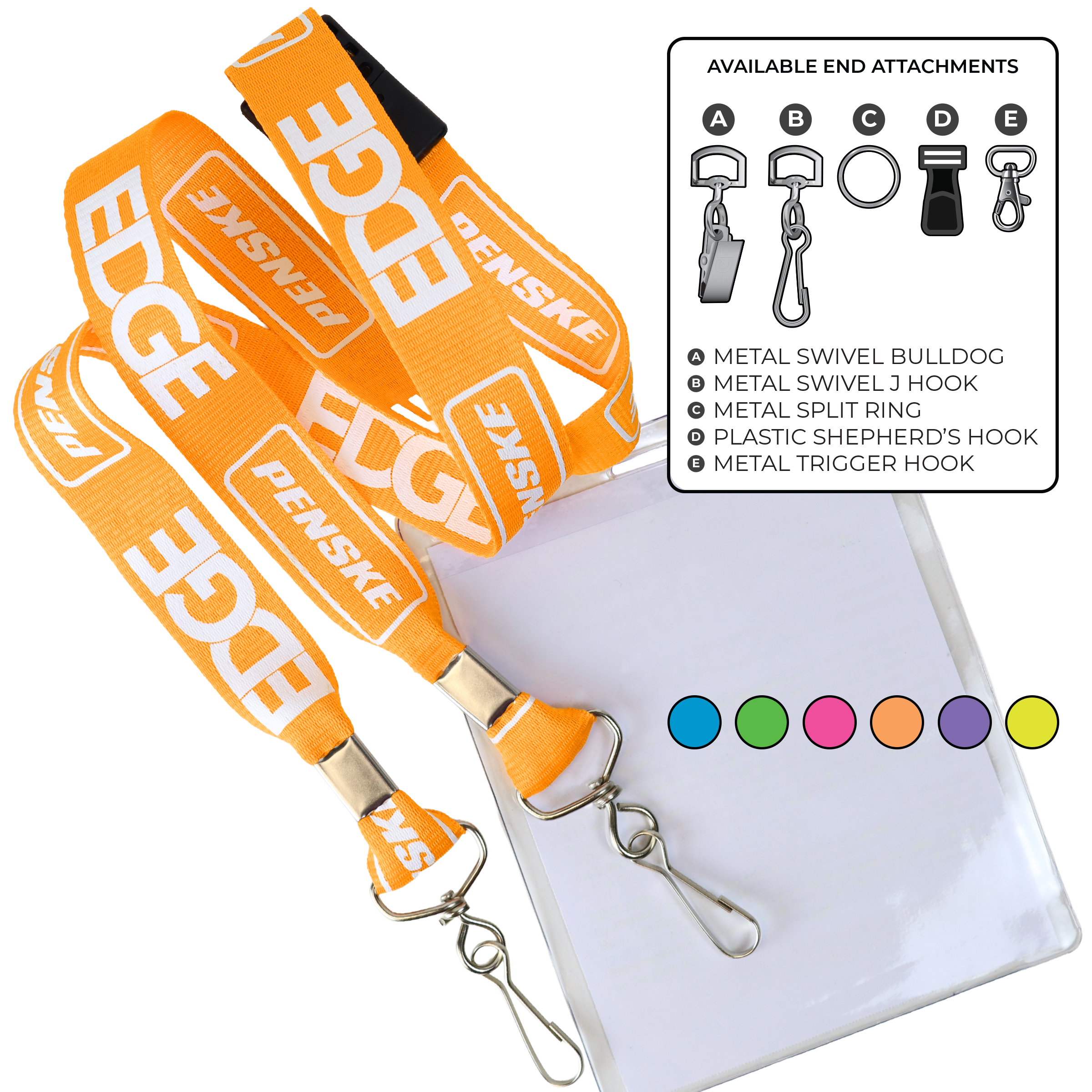 BHN014 | 1" Neon MicroWeave Silkscreen Lanyards :: DOUBLE ENDED