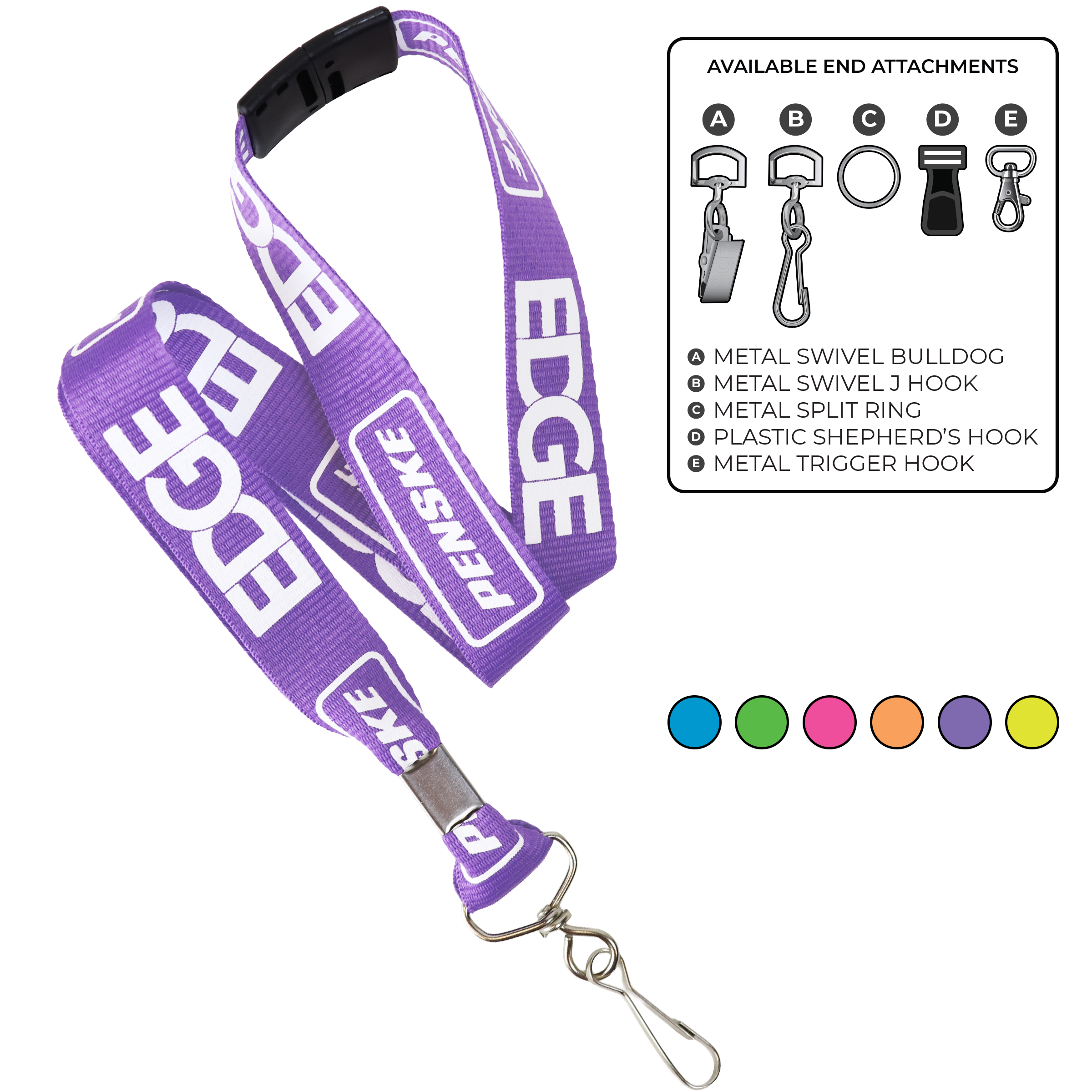 BHN014 | 1" Neon MicroWeave Silkscreen Lanyards :: STANDARD END ATTACHMENTS