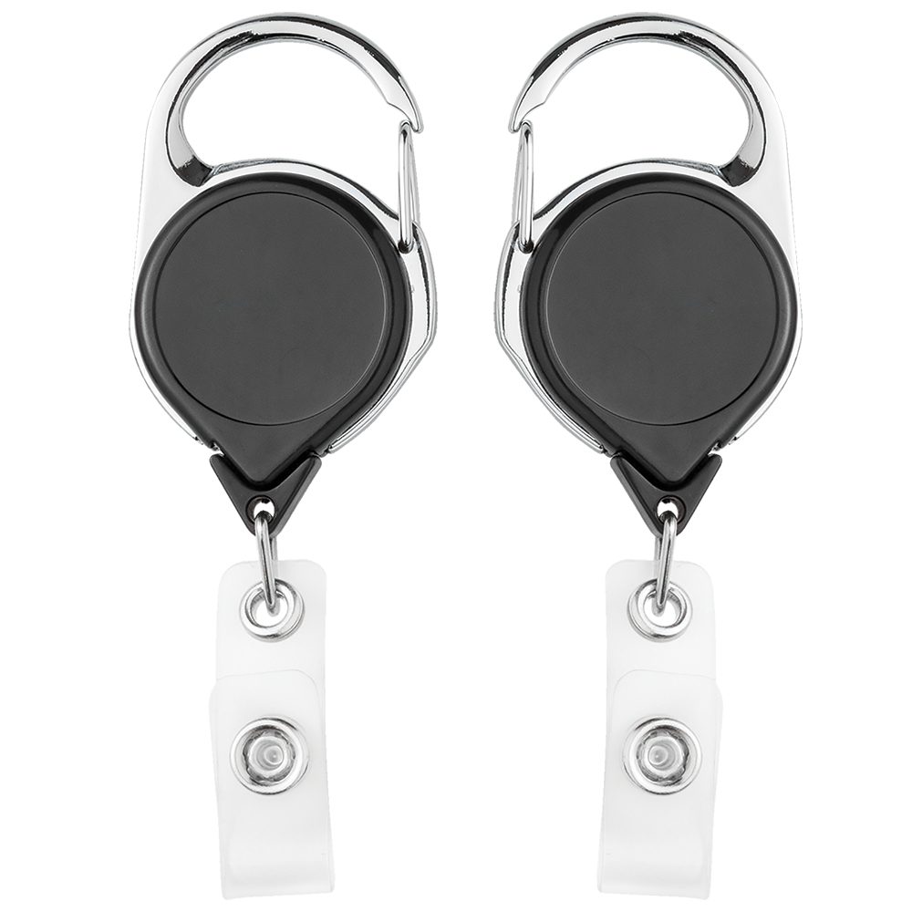 Carabiner Round Retractable Badge Reel with Clear Vinyl Strap (36 Cord) Black