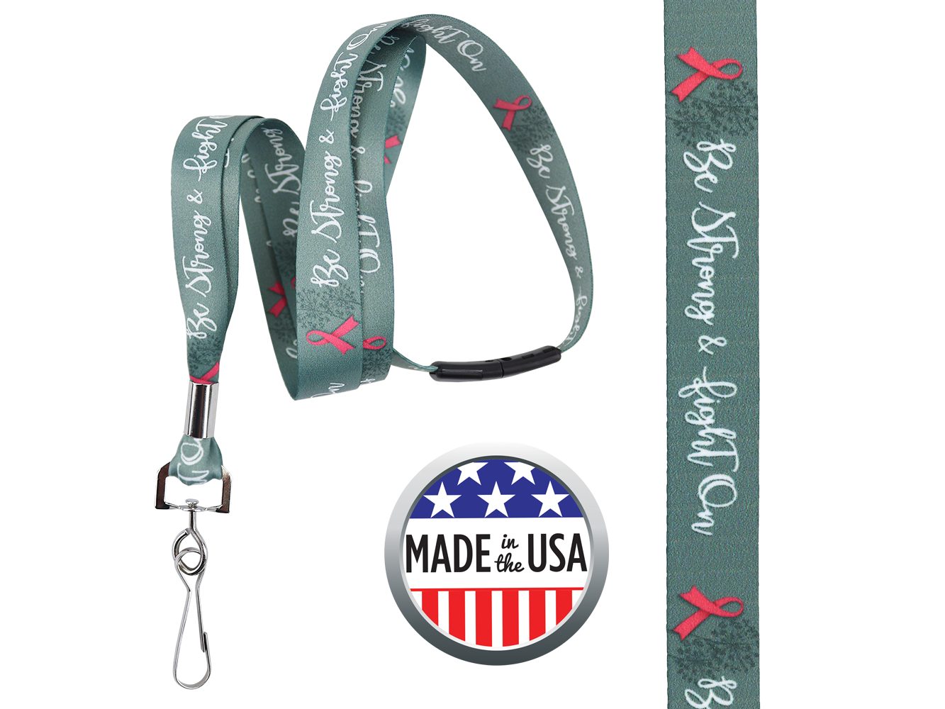 BHBCA01: 5/8″ Pre-decorated Breast Cancer Awareness Lanyards