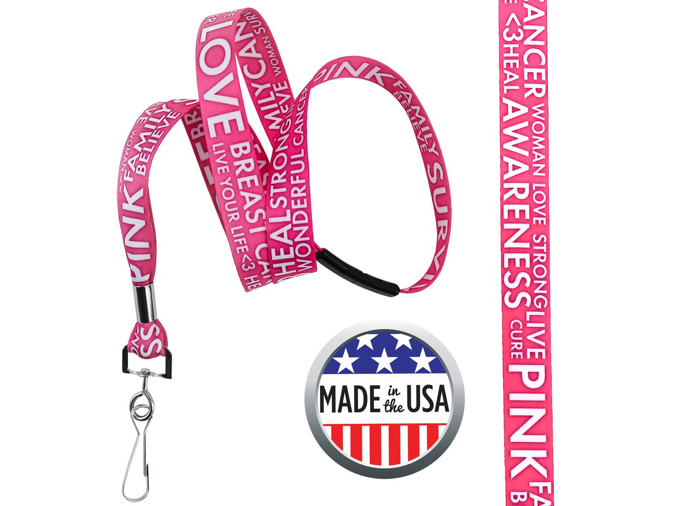 BHBCA02: 5/8″ Pre-decorated Breast Cancer Awareness Lanyards