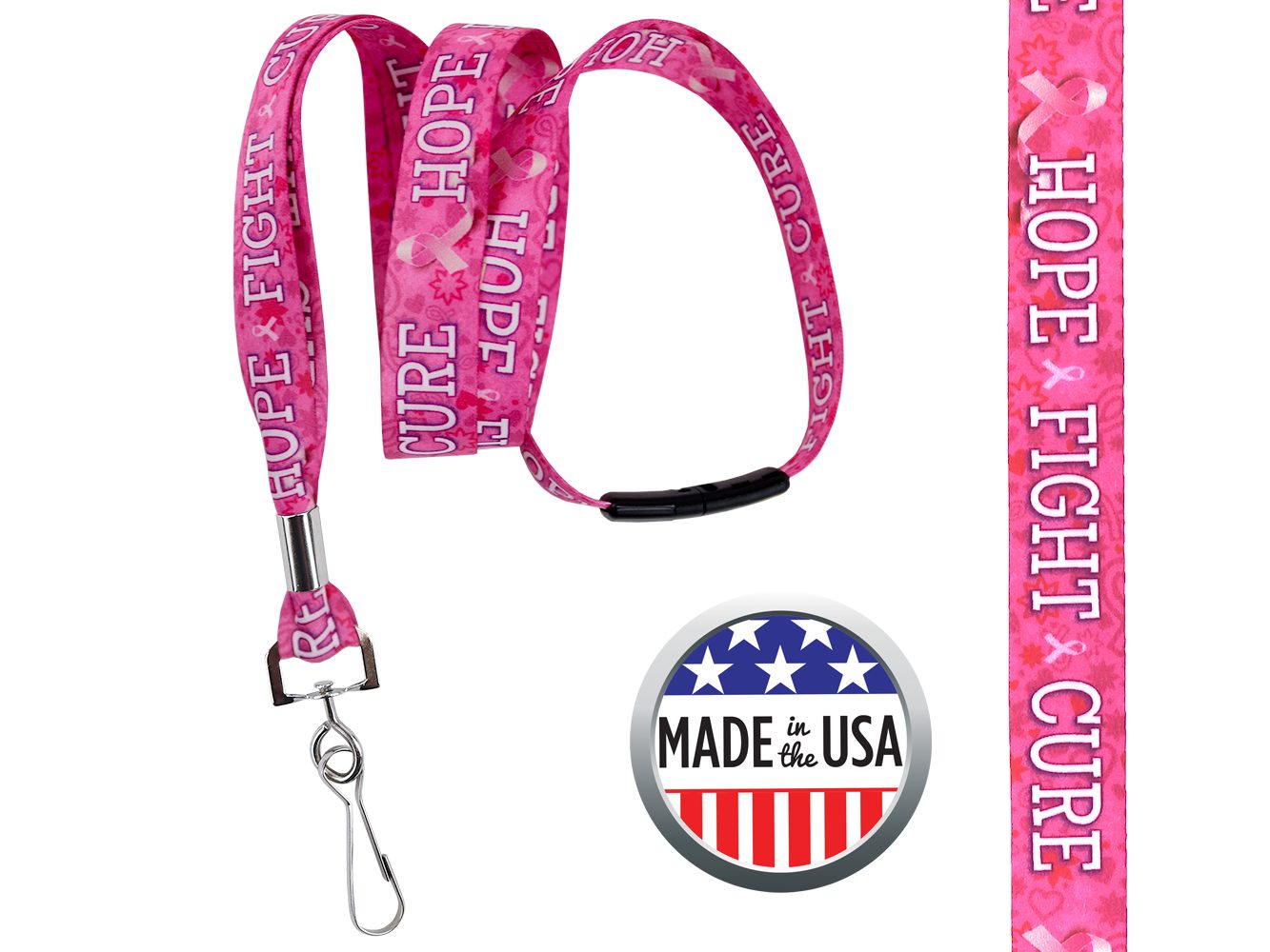 BHBCA03: 5/8″ Pre-decorated Breast Cancer Awareness Lanyards
