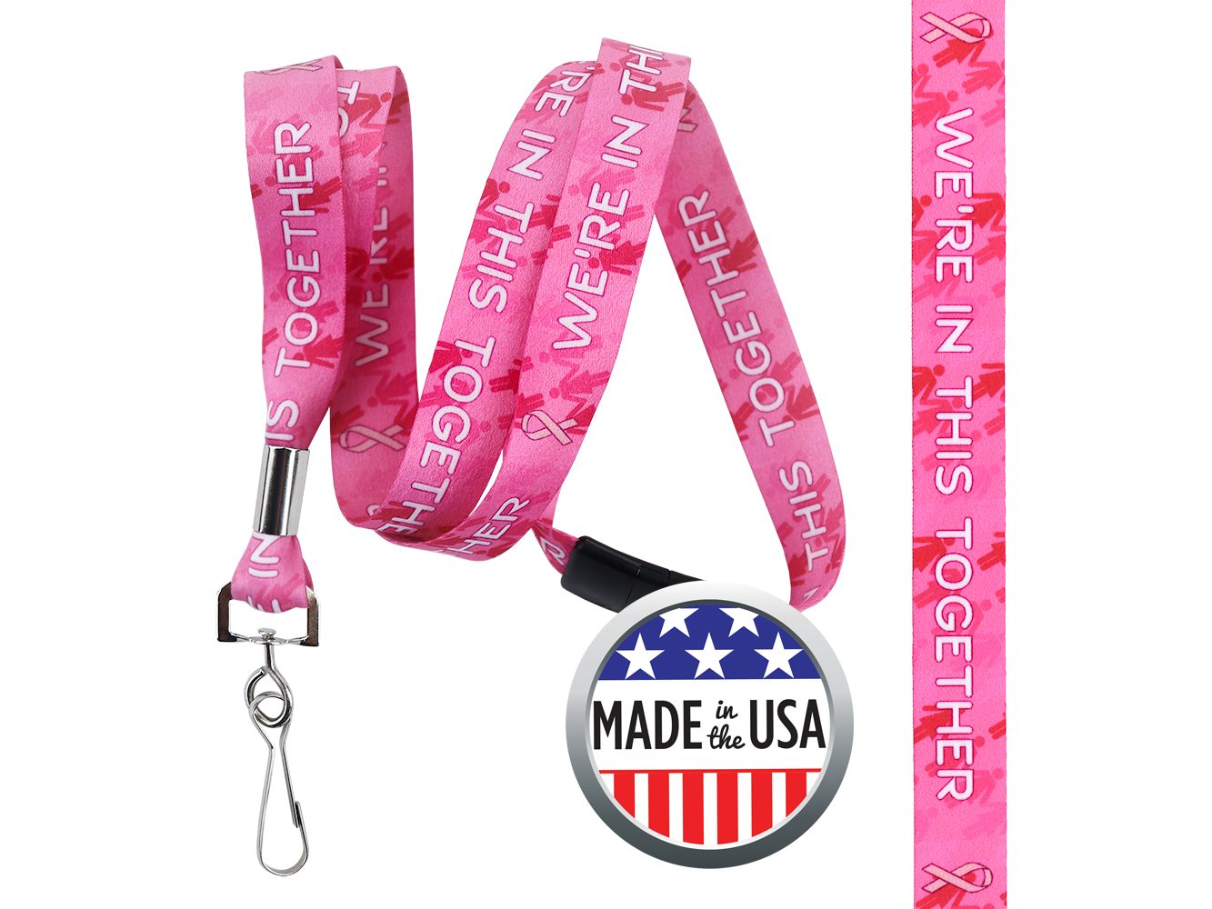 BHBCA04: 5/8″ Pre-decorated Breast Cancer Awareness Lanyards