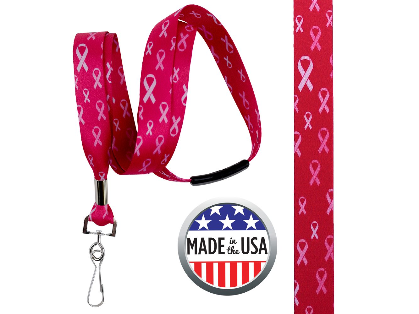 BHBCA06: 5/8″ Pre-decorated Breast Cancer Awareness Lanyards