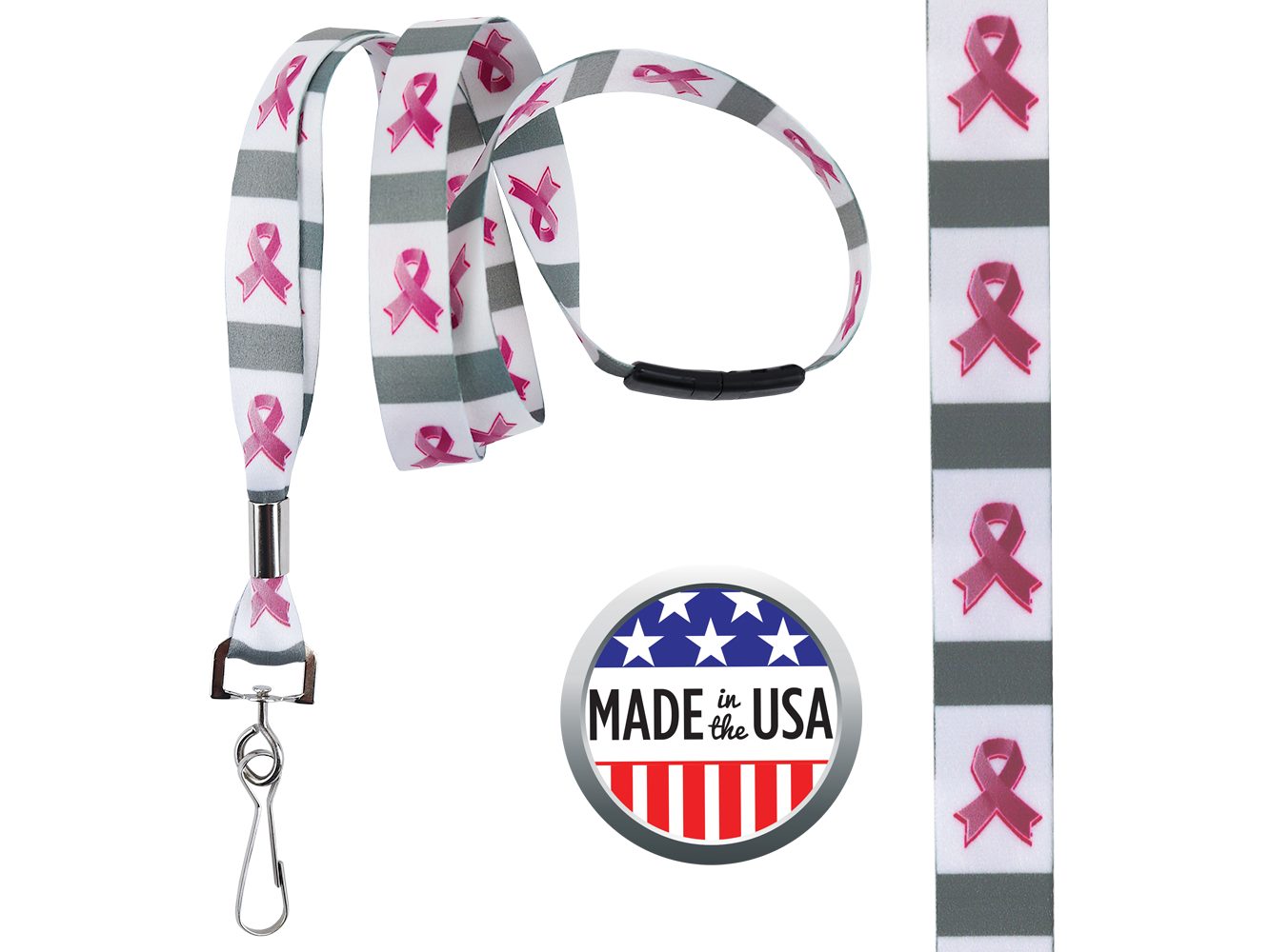 BHBCA07: 5/8″ Pre-decorated Breast Cancer Awareness Lanyards