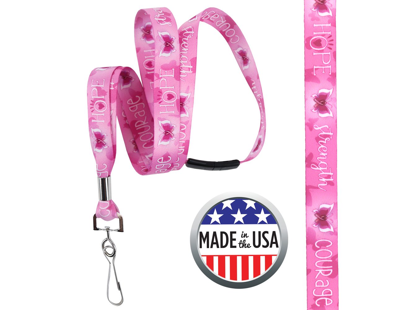 BHBCA05: 5/8″ Pre-decorated Breast Cancer Awareness Lanyards